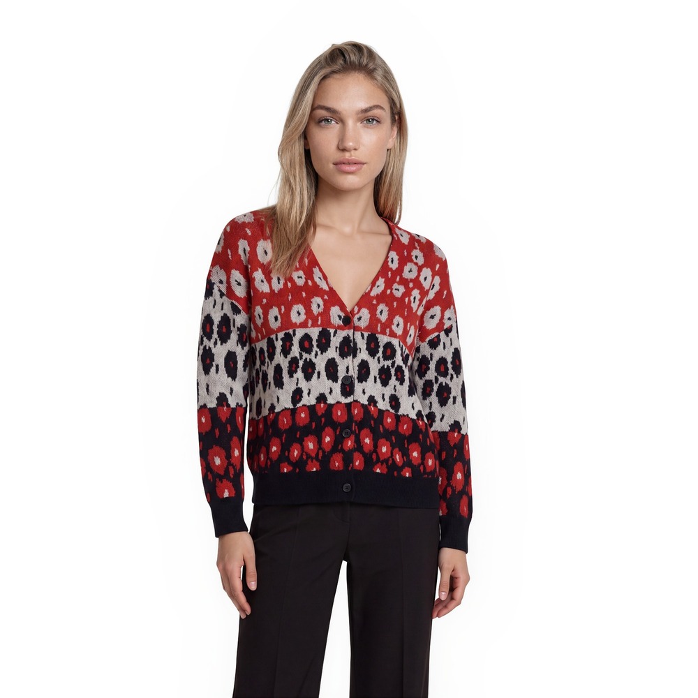 NEW Cabi Cardigan Sweater Womens Size Small Red Black White 100% Cotton Knit Y2K